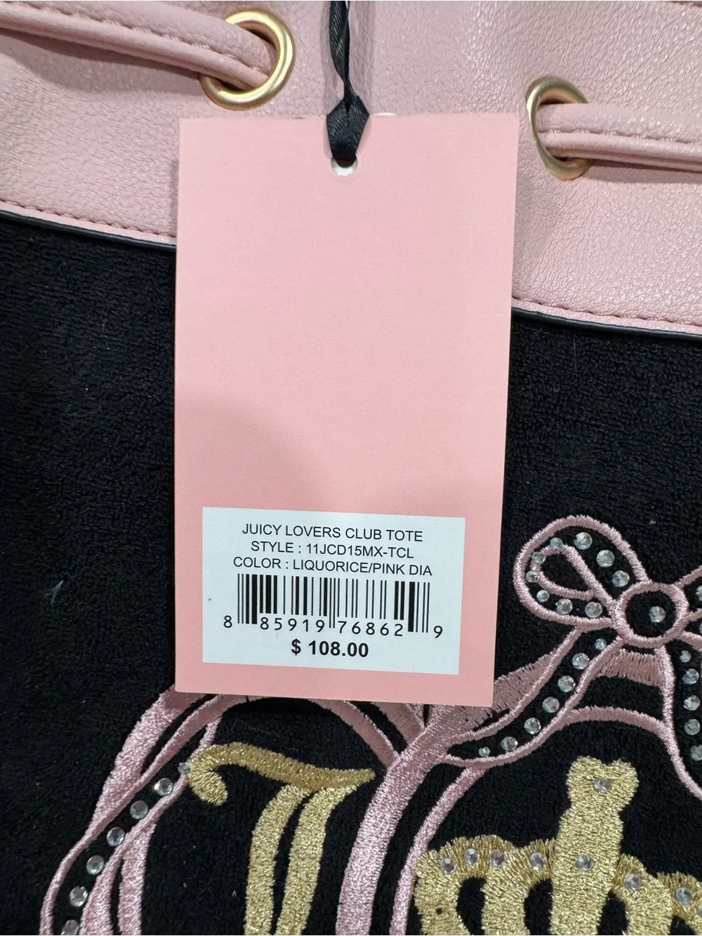 NWT-Juicy Couture Black and Pink Crown Emblem Tote